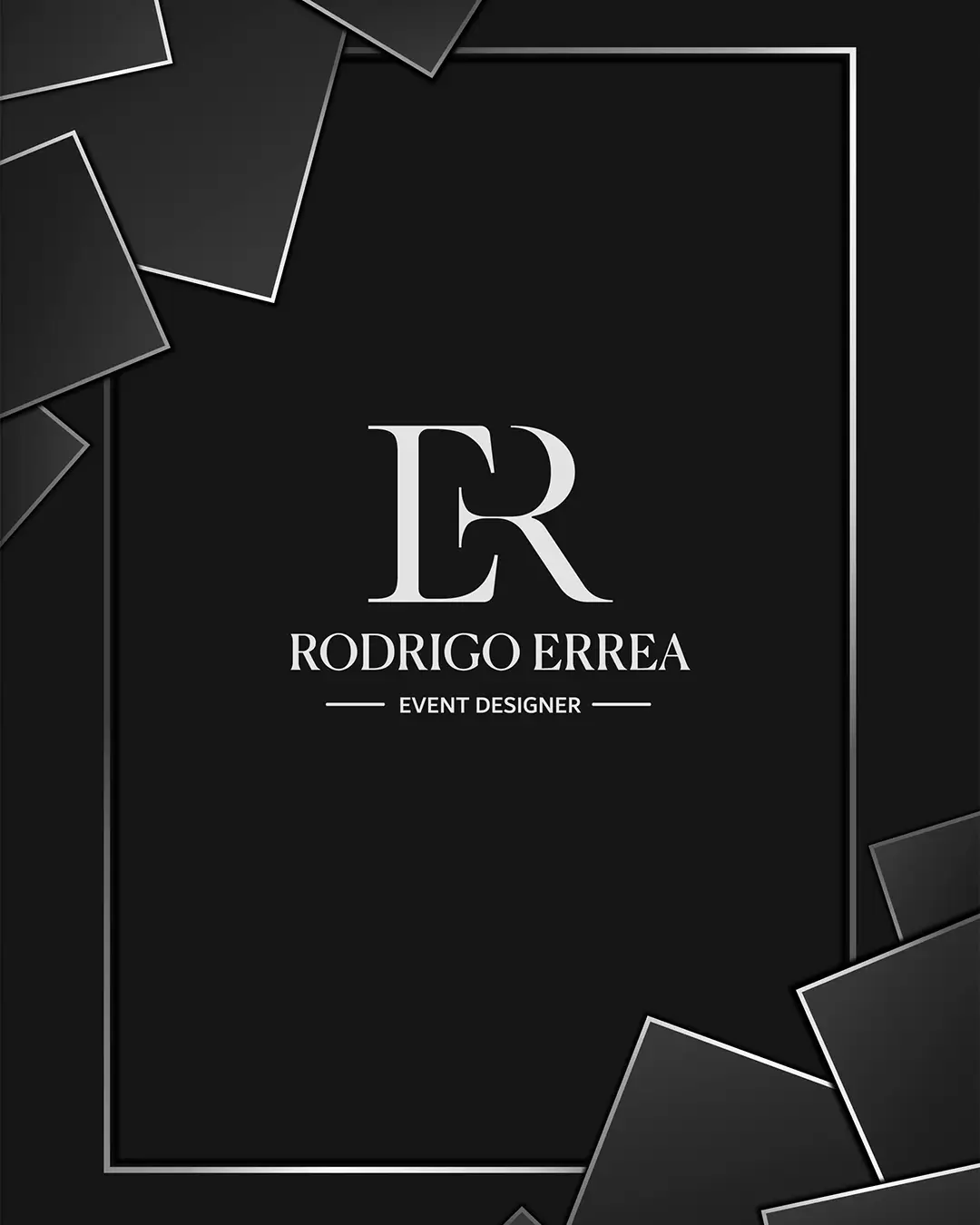 Logotipo Rodrigo Errea Event Designer con monograma ER y tipografía elegante.